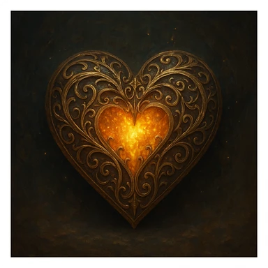 heart in a fantasy style, ancient artifact look, gold filigree, glowing center sticker