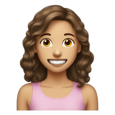 a girl with brown hair with two crisps instead of her 2 front tooth sticker