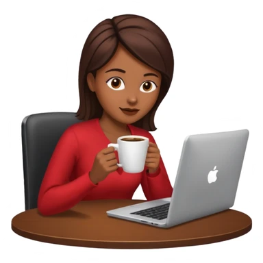 mujer tomando cafe y con un computador sentada en una mesa  sticker