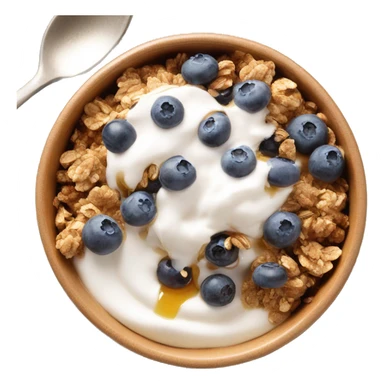 Yogurt in a bowl with granola and blueberries topped with honey drizzle  sticker