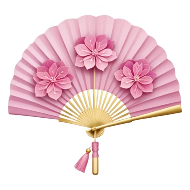 Japanese style pink hydrangea (ajisai) flower arranged like traditional uchiwa fan design, with gold accents, rinpa style pattern background, elegant composition sticker