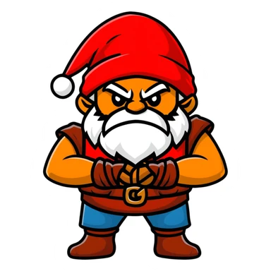 Grumpy dwarf character with angry expression, white beard, red hat, and arms crossed sticker
