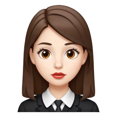 IOS emoji women, White skin, medium-length brown hair, brown eyes, big lips, in black and white school uniform sticker