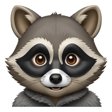 Cinematic-Comical-Raccoon-Portrait-Emoji – Head tilted dramatically with an exaggeratedly amused expression, featuring a fluffy grey coat with a signature black "bandit" mask, wide, mischievous brown eyes filled with playful disbelief. sticker