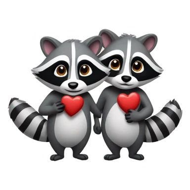 Two raccoons holding a heart sticker