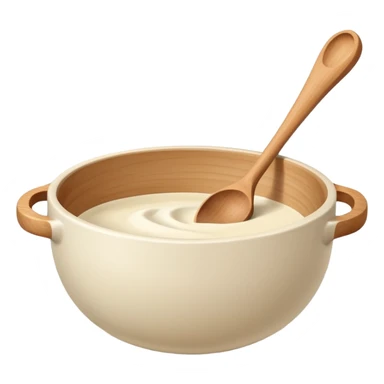 a cream ceramic mixing bowl with a wooden spoon stirring sticker