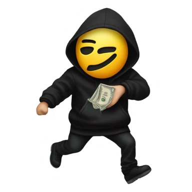 Thief wearing all black clothes actively stealing a money bag with the words Top Tier embroidered on it sticker