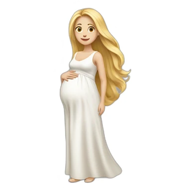 A Woman with Long blond Hair is pregnant. She wears a White dress sticker