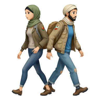 
Iranians fleeing war, full length, in profile, man and woman sticker