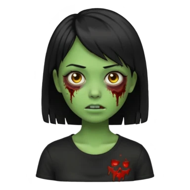 Emoji zombie girl verde com cabelo preto liso  curto com franja pro lado com uma blusa preta sticker