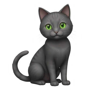 full body gorgeous solid dark grey cat with green eyes, white paws and white whiskers playing sticker