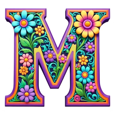 3D, gothic style psychedelic colored Letter Y with hippie style flower border sticker