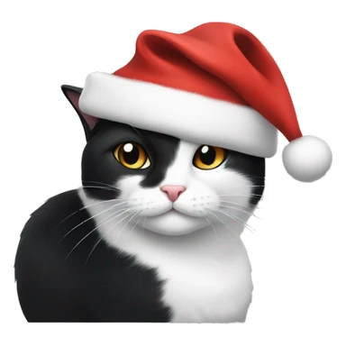 black and white cat with santa hat sticker