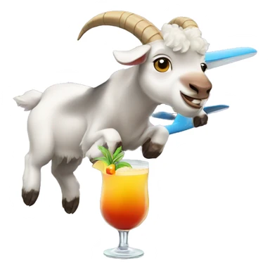 Goat flying a plane with a cocktail sticker