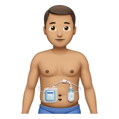 A man in his mid-40s with a stoma bag on his stomach. sticker
