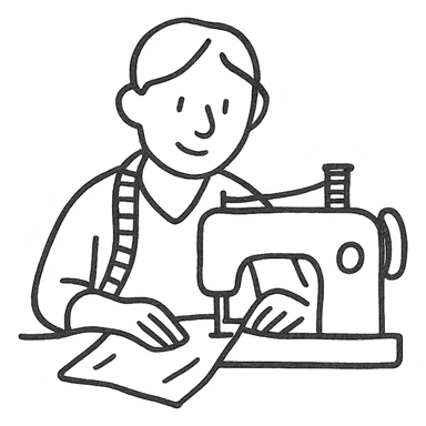 hand-drawn outlined icon of a tailor sewing, sketchy lines sticker
