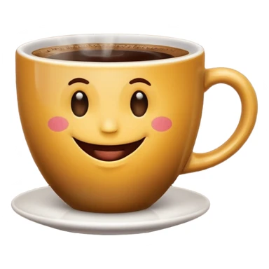 steaming cup of coffee with a happy face, good morning emoji sticker