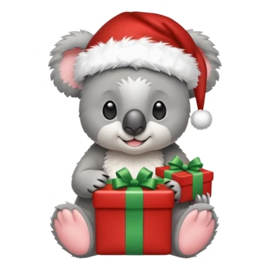Koala with a santa hat and presents around him sticker