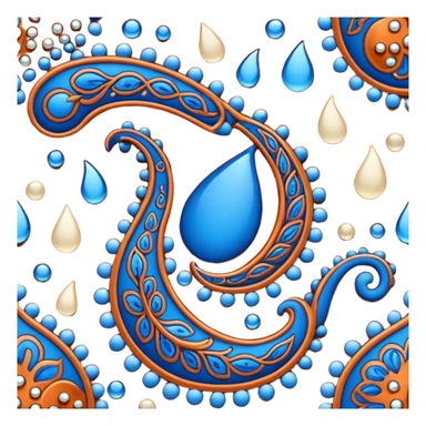 paisley motif, seamless pattern print in colors of Burnt Sienna Orange, ivory, Bedazzled Blue. Must be visually appealing, 4k hd, 3000x3000, DPI 300 sticker