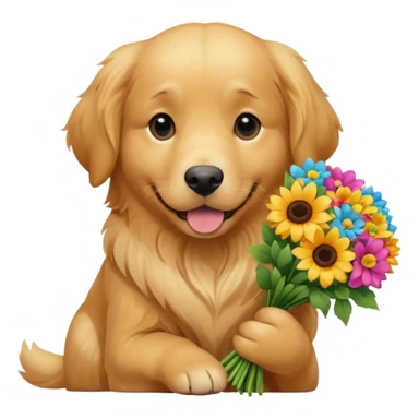 dog holding flowers sticker
