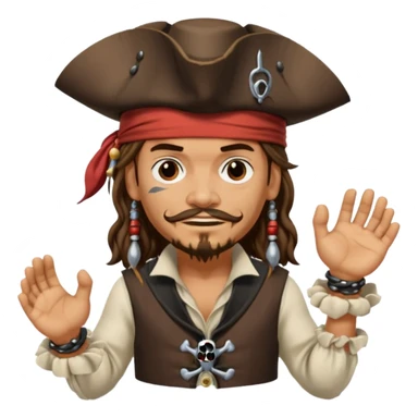 jack sparrow from the film pirates of the caribbean, shooo-ing the stone-crab.
- jack is sideways, mimicing to the left
 sticker