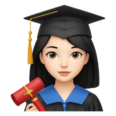 girl with beautiful black hair and graduation hat and diploma emoji ios 18 sticker