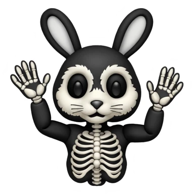 Emoji tête de peluche Lapin squelette noire qui fait bonjour de la main  sticker