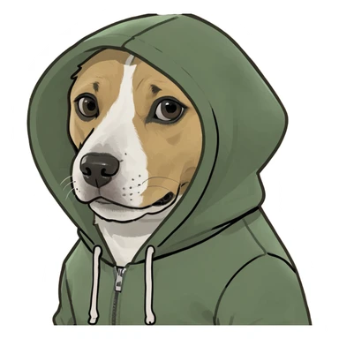 Dog wearing a hoodie sticker