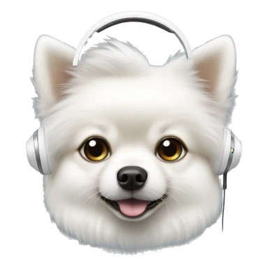 white Pomeranian dog in white headphones sticker