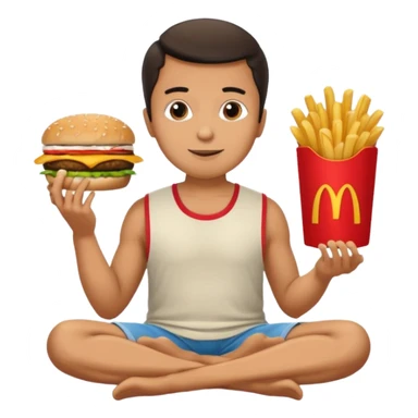 man in lotus pose eating McDonalds burger and fries sticker