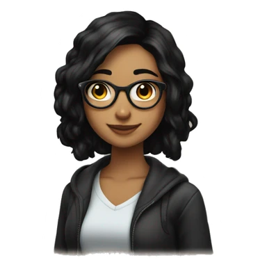 Innocent, beautiful, spects girl with black hair and enjoying girl sticker