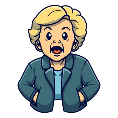 mean Karen, old yelling lady with blonde hair and a jacket sticker