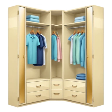 Glossy cream PVC corner closet with L-shaped design, fitted into sticker