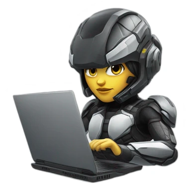 Girl developer behind his laptop with this style : Crytek Crysis Video game with nanosuit character hacker themed character sticker