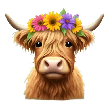 Highland cow with a flower headband sticker