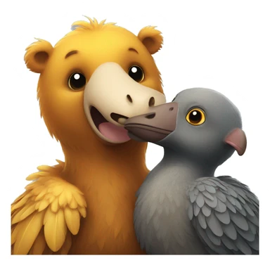 a bear and a dodo affectionately embracing each other, symbolizing a heartwarming friendship between two unlikely animal companions sticker
