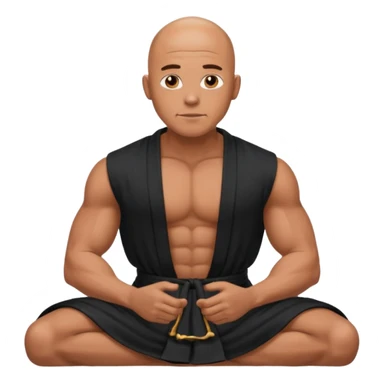 fullbody jacked bald guy, sleeveless and unbuttoned in full black robe sitting sticker