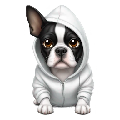 Dog white and black Boston terrier with a hoodie sticker