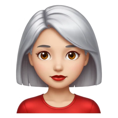 sexy Girl emoji with metallic silver hair, iOS emoji style, soft facial features, glossy chrome hair texture, minimal shading, clean background, modern aesthetic sticker