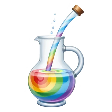 bong with swirling rainbow water inside, simple glass design, no fruit sticker