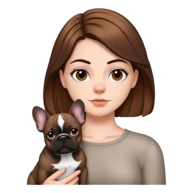 a white girl with brown hair with a black frenchie bulldog  sticker