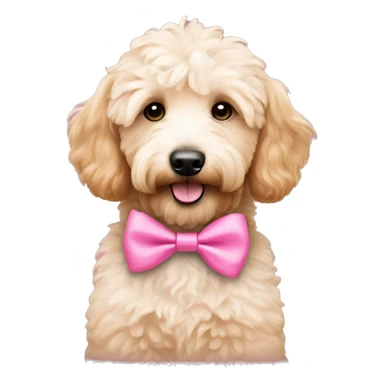 mini goldendoodle wearing pink bow sticker