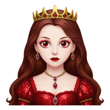 Countess Bathory with long brown hair, red sequin outfit sticker