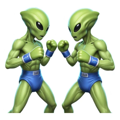 two alien fighters boxing, mid-punch action, motion blur effect, glowing energy impact, dramatic lighting, 3D cartoon, mobile game icon style, clean background, no text, no watermark
 sticker