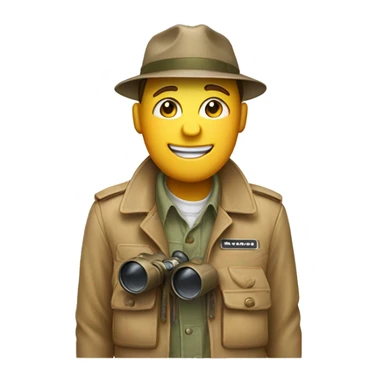 Smiling emoji with safari jacket and binoculars sticker