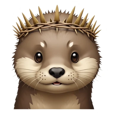 really cute confused otter face with simple thorny stem wrapped horizontally around its forehead like Jesus Christ's Crown of thorns, no crown shape on top, just thin spiky branches circling the forehead sticker