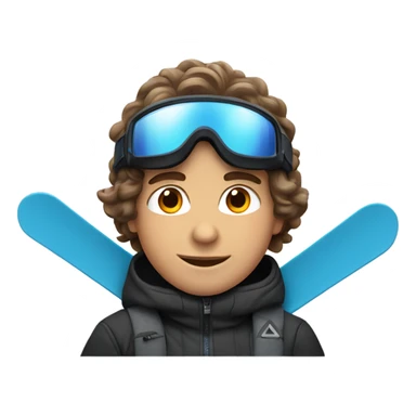 1 white Boy with wavy brown hair skiing with blue skis. He is wearing all black snow pants and a gray jacket   sticker