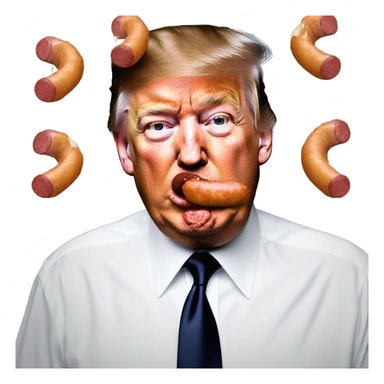 Donald trump drinking milk from a sausage hanging next to his face and getting milk all over his face sticker