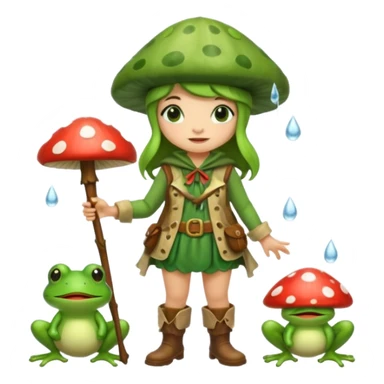 woodland bard woman dressed as frog druid, mushroom hat and rain boots sticker
