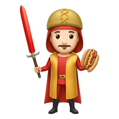 Middle aged attractive man wearing a hot dog costume wielding a katana sticker